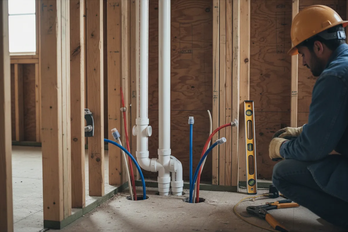 Drain and supply rough-in during Sump Pump Repair in Wingate